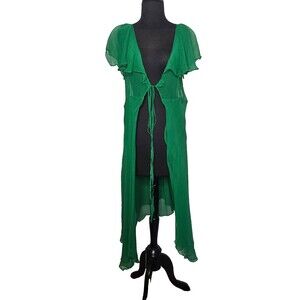 TULULA 100% Silk Duster Robe Large Green Fairy Ethereal Coquette Soft Girl